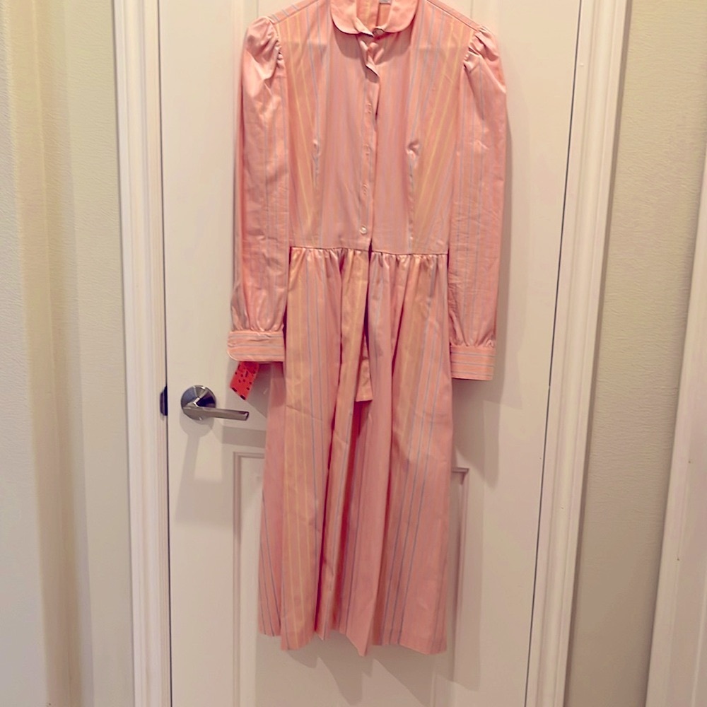 Vintage shirtwaist polished cotton stripped NWT size 4 gathered sleeves